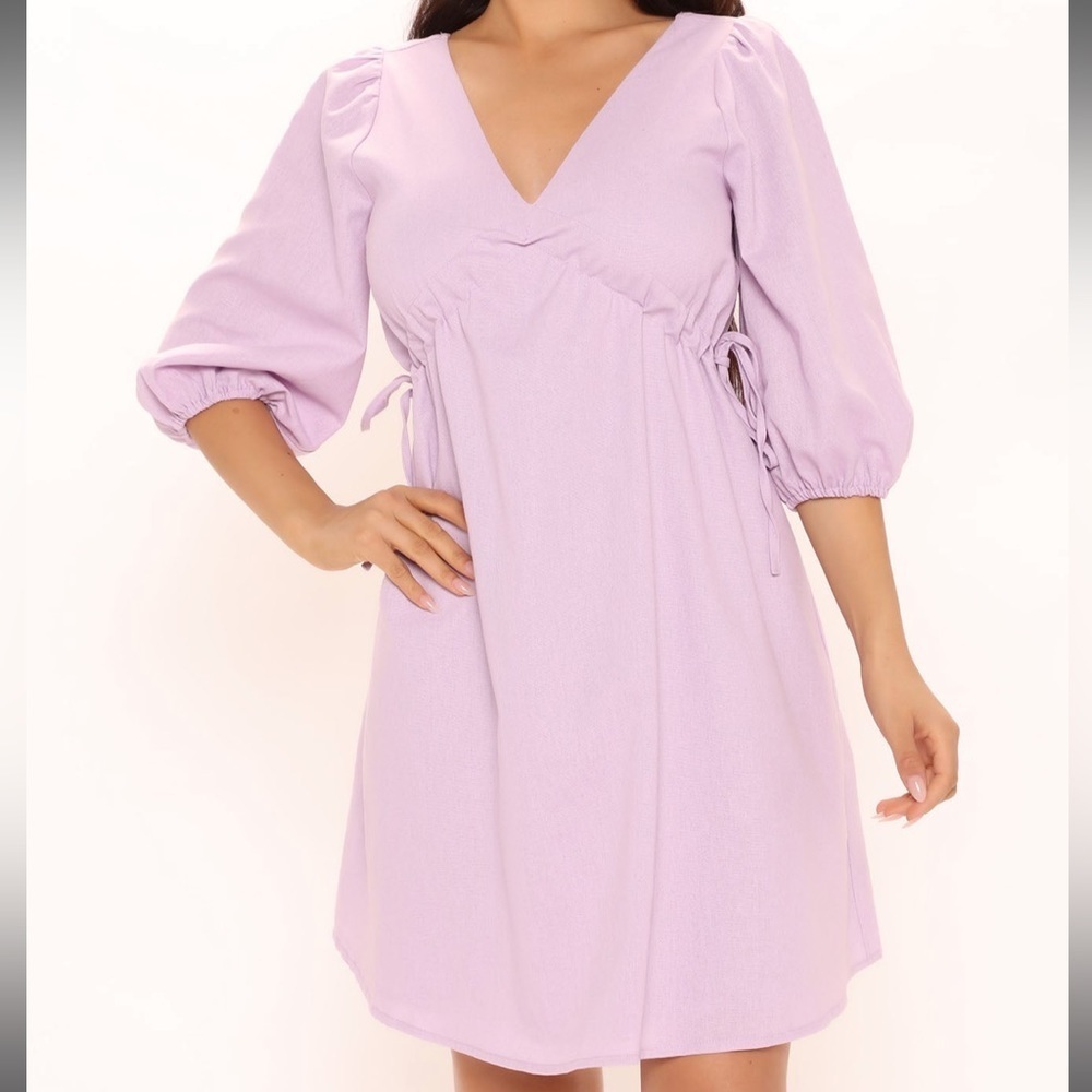 NWT Lavender V-Neck Tie Up Mini Dress - Small
